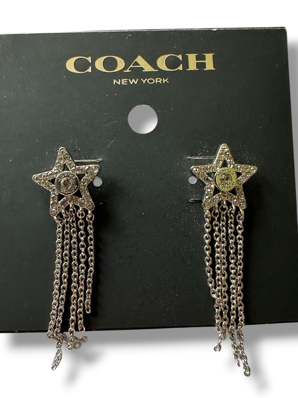 โจ NWT Coach Signature Pavรฉ Star Tassel Fringe Drop Earrings โจ